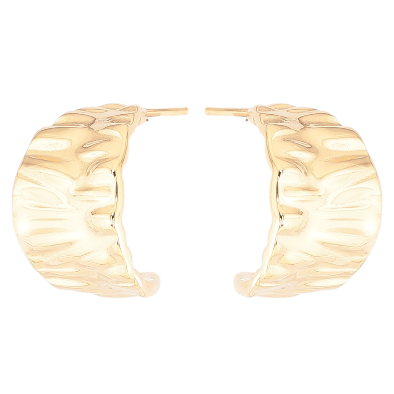 Сережки Xuping TTM Stainless Steel колір 14К пусети «Широкі дуги з візерунком» фото №6