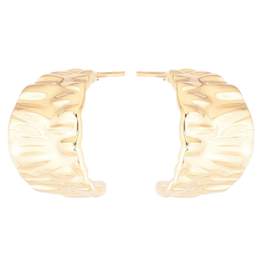 Сережки Xuping TTM Stainless Steel колір 14К пусети «Широкі дуги з візерунком» фото №1