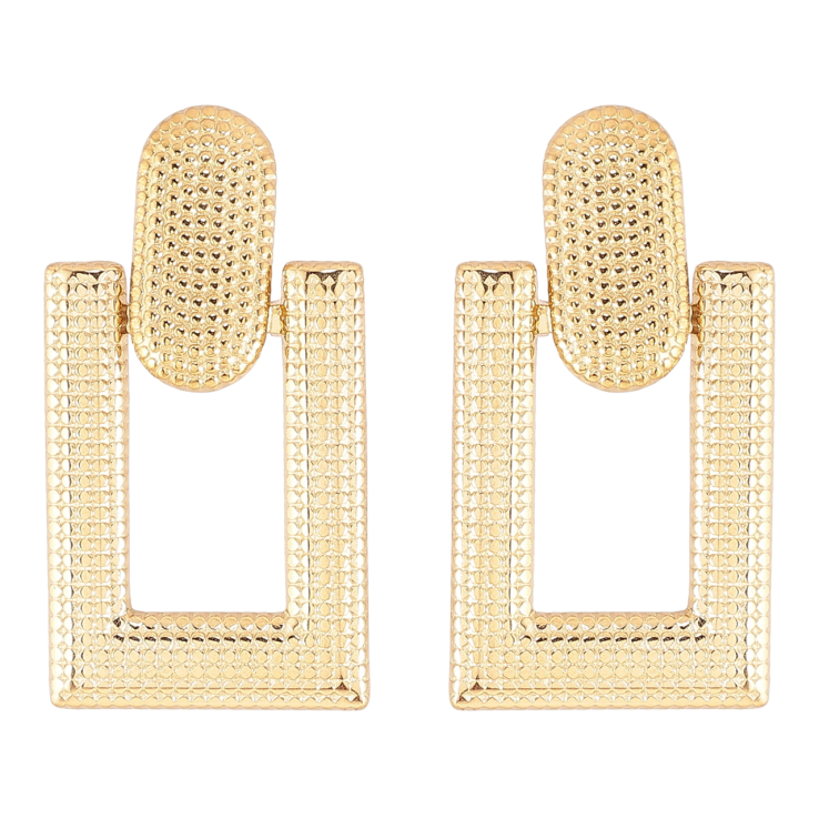 Сережки Xuping TTM Stainless Steel колір 14К пусети «Прямокутні підвіски з візерунком» фото №14