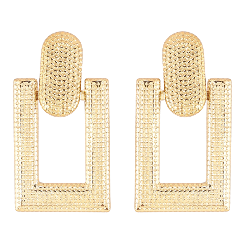 Сережки Xuping TTM Stainless Steel колір 14К пусети «Прямокутні підвіски з візерунком» фото №1