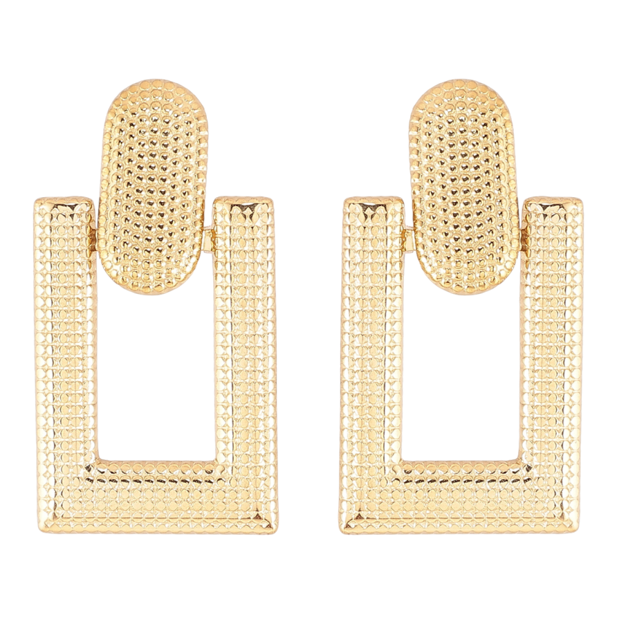 Сережки Xuping TTM Stainless Steel колір 14К пусети «Прямокутні підвіски з візерунком» фото №1