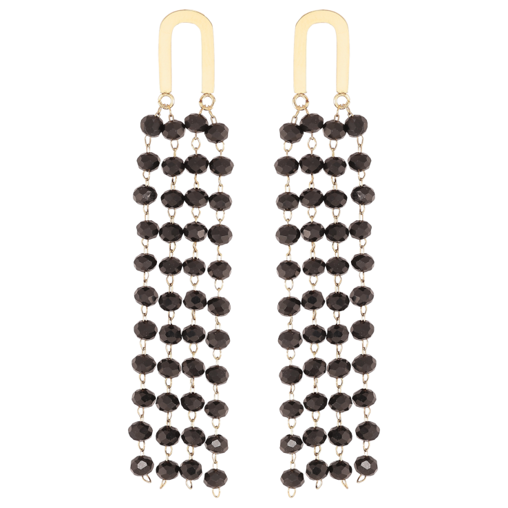 Сережки Xuping TTM Stainless Steel колір 14К пусети «Підвіски з чорними намистинами» фото №19