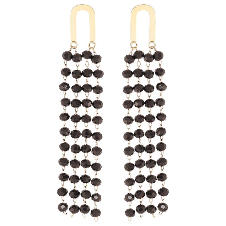 Сережки Xuping TTM Stainless Steel колір 14К пусети «Підвіски з чорними намистинами» фото №1