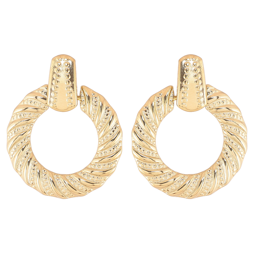 Сережки Xuping TTM Stainless Steel колір 14К пусети «Підвіски кола з візерунком» фото №1