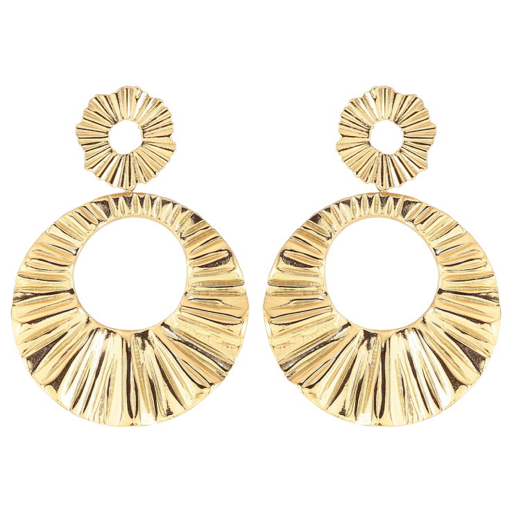 Сережки Xuping TTM Stainless Steel колір 14К пусети «Круглі підвіски з візерунком» фото №21