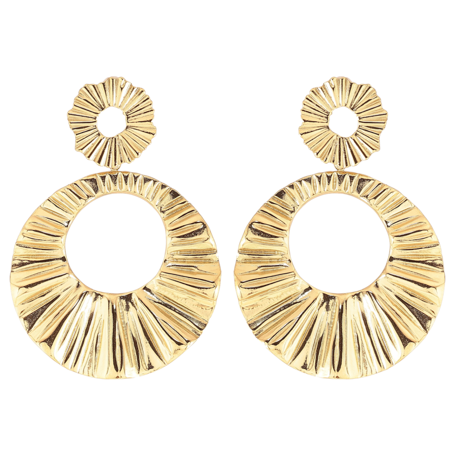 Сережки Xuping TTM Stainless Steel колір 14К пусети «Круглі підвіски з візерунком» фото №1