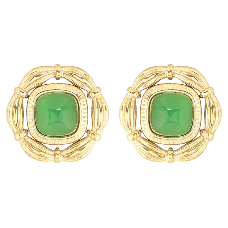 Сережки Xuping TTM Stainless Steel колір 14К пусети «Зелені кристали в декоративному обрамленні» фото №23