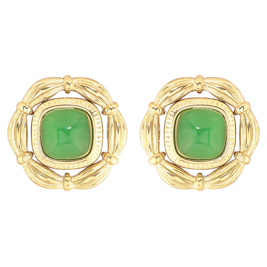 Сережки Xuping TTM Stainless Steel колір 14К пусети «Зелені кристали в декоративному обрамленні» фото №1