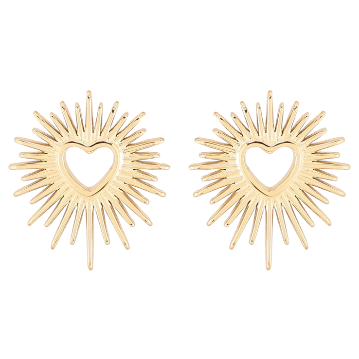 Сережки Xuping TTM Stainless Steel колір 14К пусети «Сердечка в променистому обрамленні» фото №23