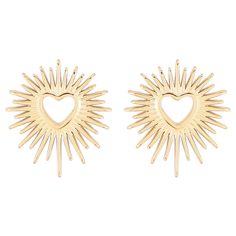 Серьги Xuping TTM Stainless Steel цвет 14К пусеты Сердечки в лучистом обрамлении фото №1