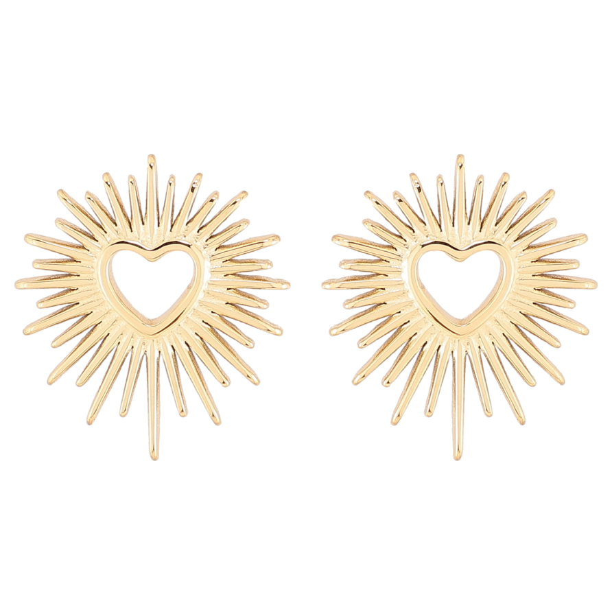 Сережки Xuping TTM Stainless Steel колір 14К пусети «Сердечка в променистому обрамленні» фото №1