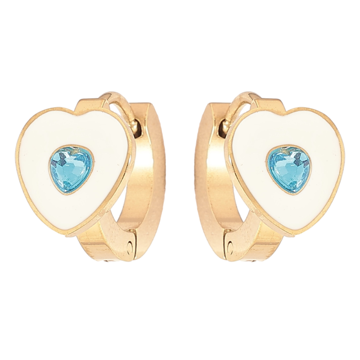 Сережки Xuping TTM Stainless Steel колір 14К колечка «Сердечка з білою емаллю та блакитними кристалами» фото №10