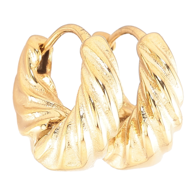 Серьги Xuping TTM Stainless Steel цвет 14К колечки Декоративный узор на одну сторону фото №1