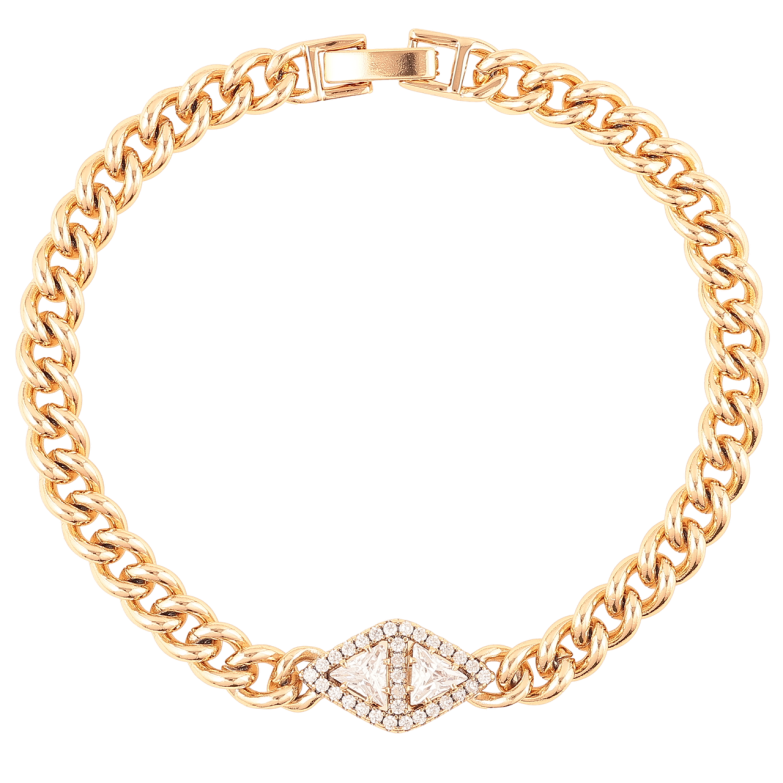 Браслет Xuping Позолота 18K Цепочка Панцирная с ромбовой кристальной вставкой длинна 18.5см х 5мм фото №12