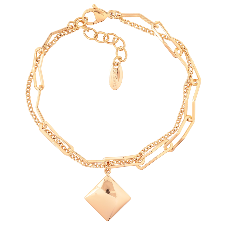 Браслет Xuping Позолота 18K «Подвійний ланцюжок з ромбовою підвіскою» довжина з доп. ланцюжком 17-20см х 1-4мм фото №1