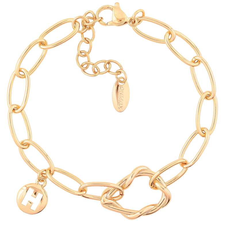 Браслет Xuping Позолота 18K Цепочка с подвеской Н и вставкой длинна с доп. цепочкой 16.5-20см х 6мм фото №1