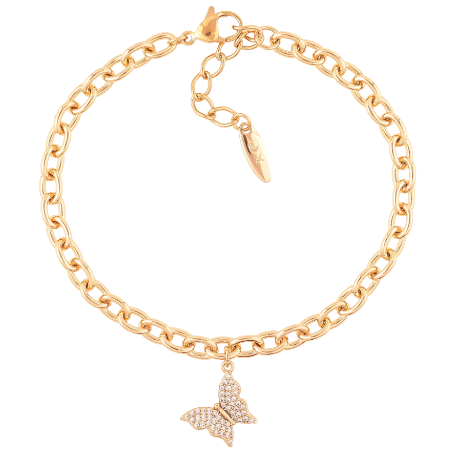 Браслет Xuping Позолота 18K «Ланцюжок Якірний з підвіскою метелик» довжина з доп. ланцюжком 19-22.5см х 4мм фото №1