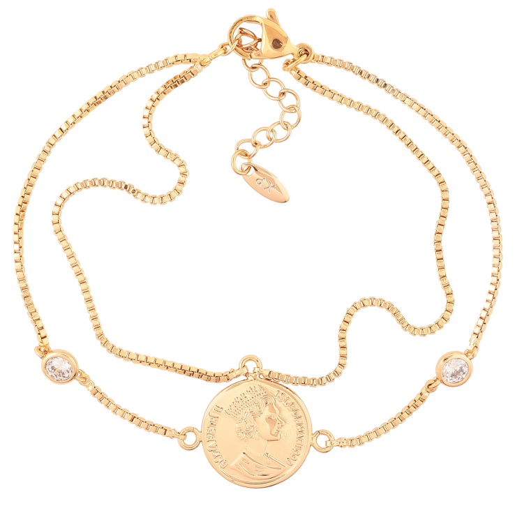 Браслет Xuping Позолота 18K «Подвійний ланцюжок з монетою» довжина з доп. ланцюжком 19-22см х 1мм фото №6
