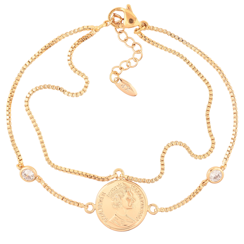 Браслет Xuping Позолота 18K «Подвійний ланцюжок з монетою» довжина з доп. ланцюжком 19-22см х 1мм фото №1