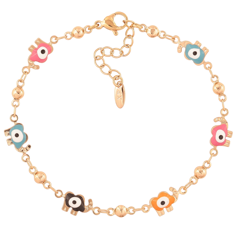 Браслет Xuping Позолота 18K «Слони з оберегом «Око Фатіми» довжина з доп. ланцюжком 18-21см х 2мм фото №1