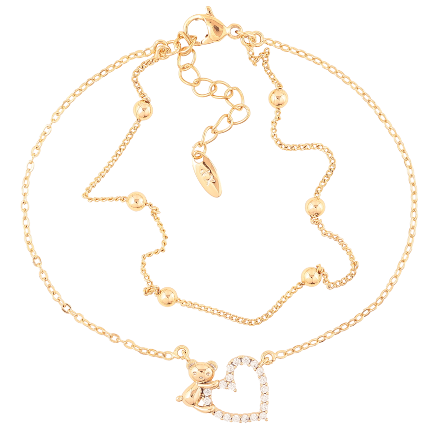 Браслет Xuping Позолота 18K Двойная цепочка с мишкой и сердечком длинна с доп. цепочкой 17-20см х 1мм фото №1