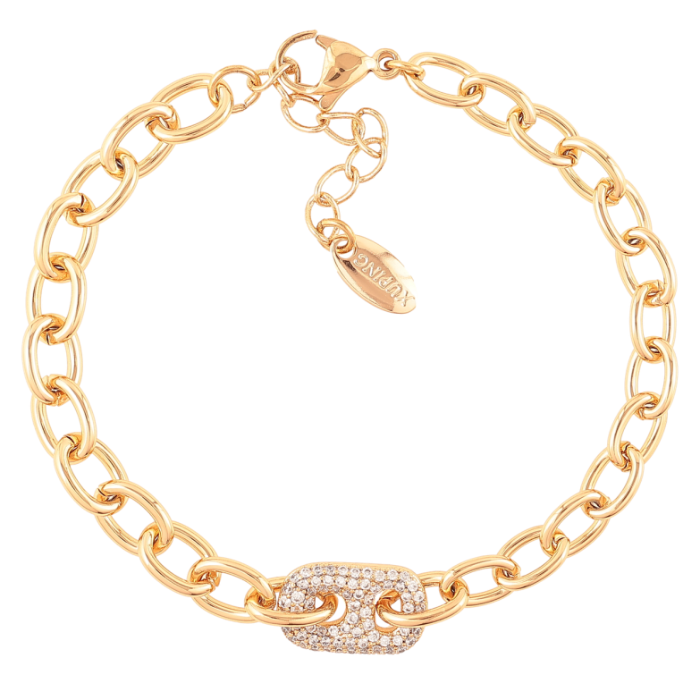 Браслет Xuping Позолота 18K Цепочка и вставка с цирконием длинна с доп. цепочкой 17-20см х 6мм фото №1