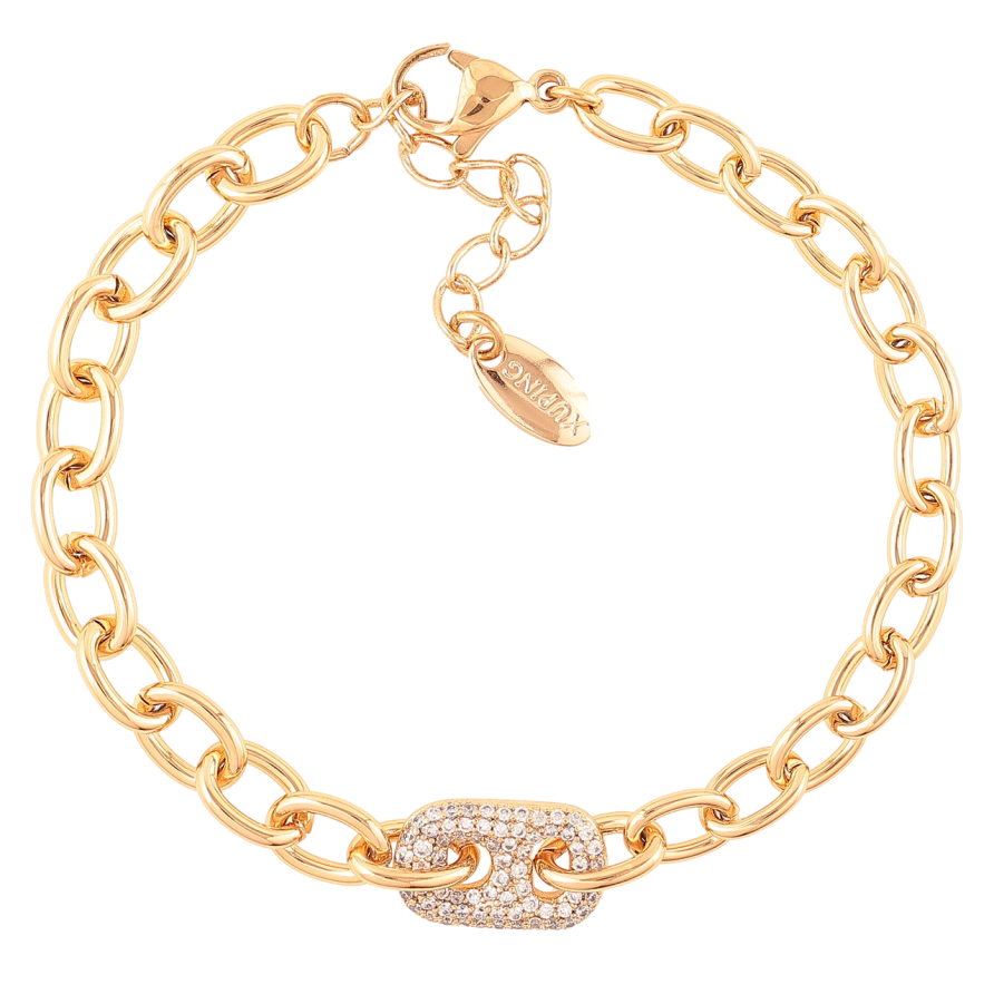 Браслет Xuping Позолота 18K Цепочка и вставка с цирконием длинна с доп. цепочкой 17-20см х 6мм фото №1