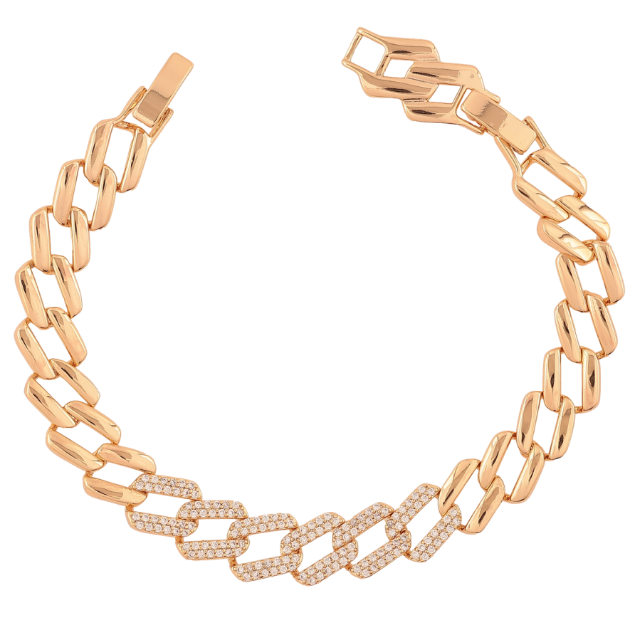 Браслет Xuping Позолота 18K Звенья с инкрустацией цирконием длинна с доп. замком 17,19см х 8мм фото №1