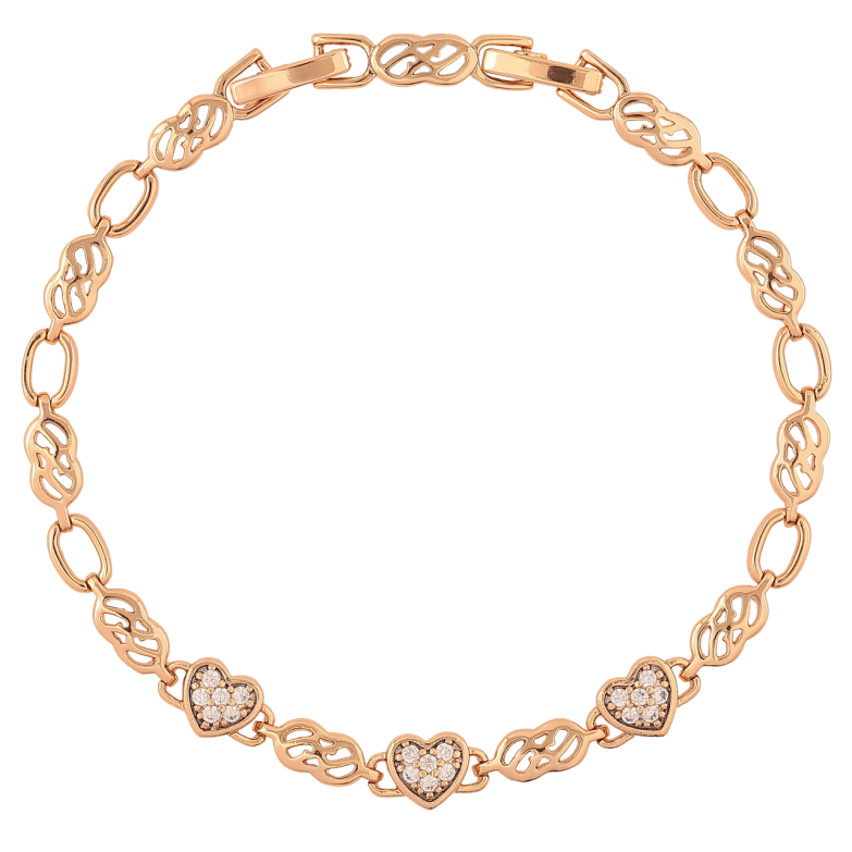 Браслет Xuping Позолота 18K Сердечки с инкрустацией цирконием длинна с доп. замком 17.5,19.5см х 4мм фото №1