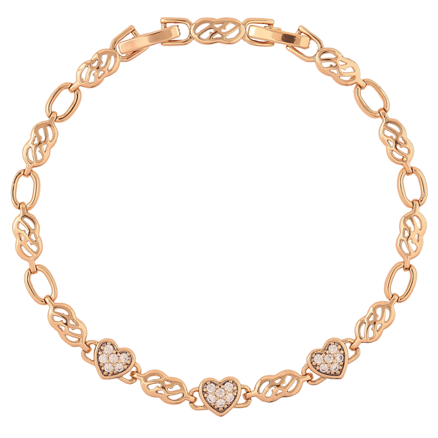 Браслет Xuping Позолота 18K Сердечки с инкрустацией цирконием длинна с доп. замком 17.5,19.5см х 4мм фото №1