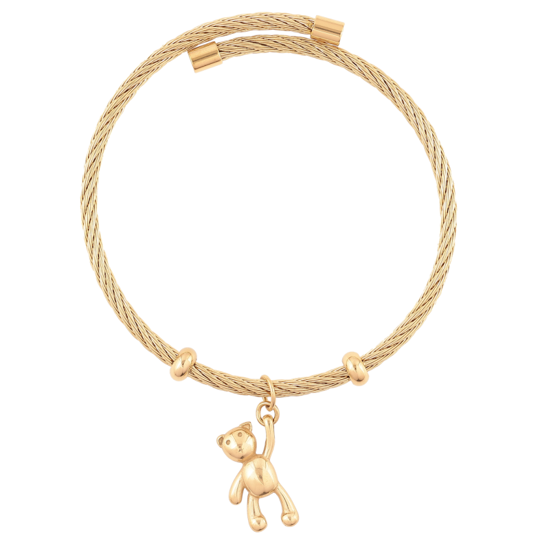 Браслет Xuping ТТМ Stainless Steel цвет 14K Жесткий шнур с подвеской мишка ø 6см, свободный размер фото №1