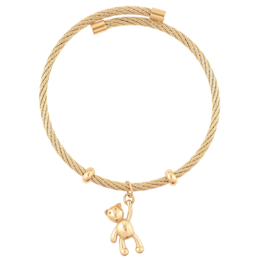 Браслет Xuping ТТМ Stainless Steel цвет 14K Жесткий шнур с подвеской мишка ø 6см, свободный размер фото №1