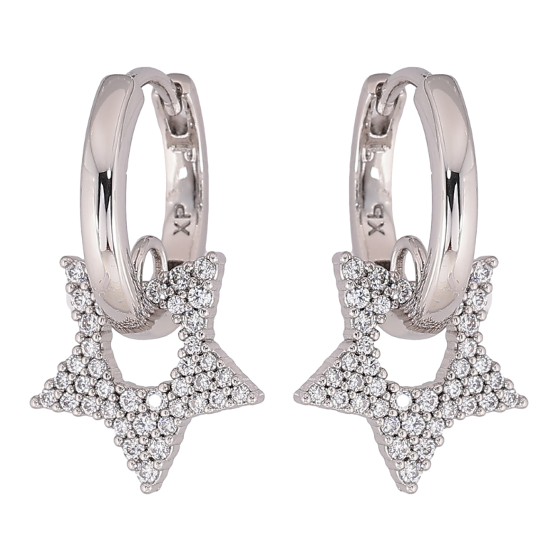Серьги Xuping Родий подвески на колечках Звезды с инкрустацией цирконием фото №5
