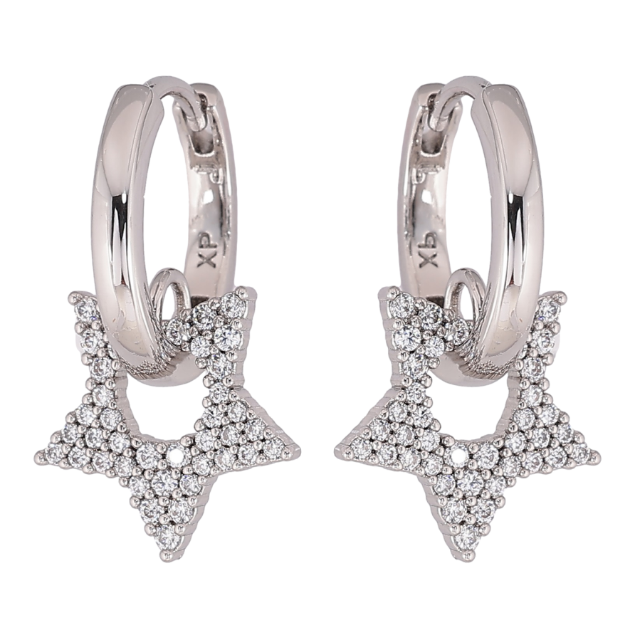 Серьги Xuping Родий подвески на колечках Звезды с инкрустацией цирконием фото №1
