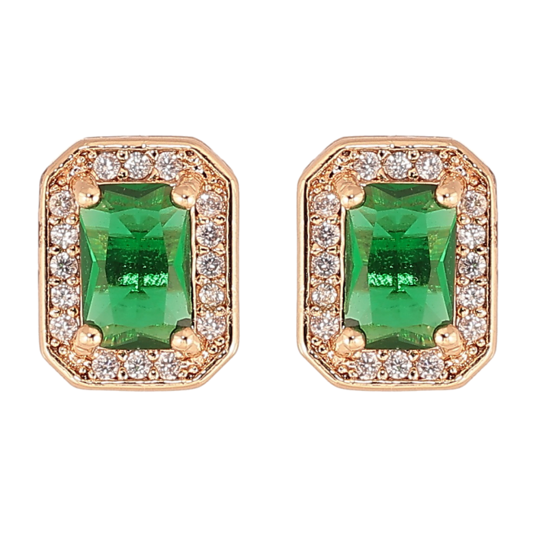 Сережки Xuping M&L Колір 18K пусети «Зелені фіаніти в обрамленні цирконію» фото №1