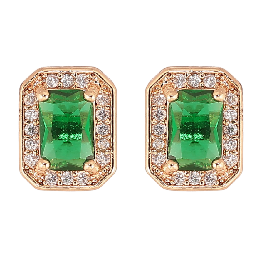 Серьги Xuping M&L Цвет 18K пусеты Зеленые фианиты в обрамлении циркония фото №1