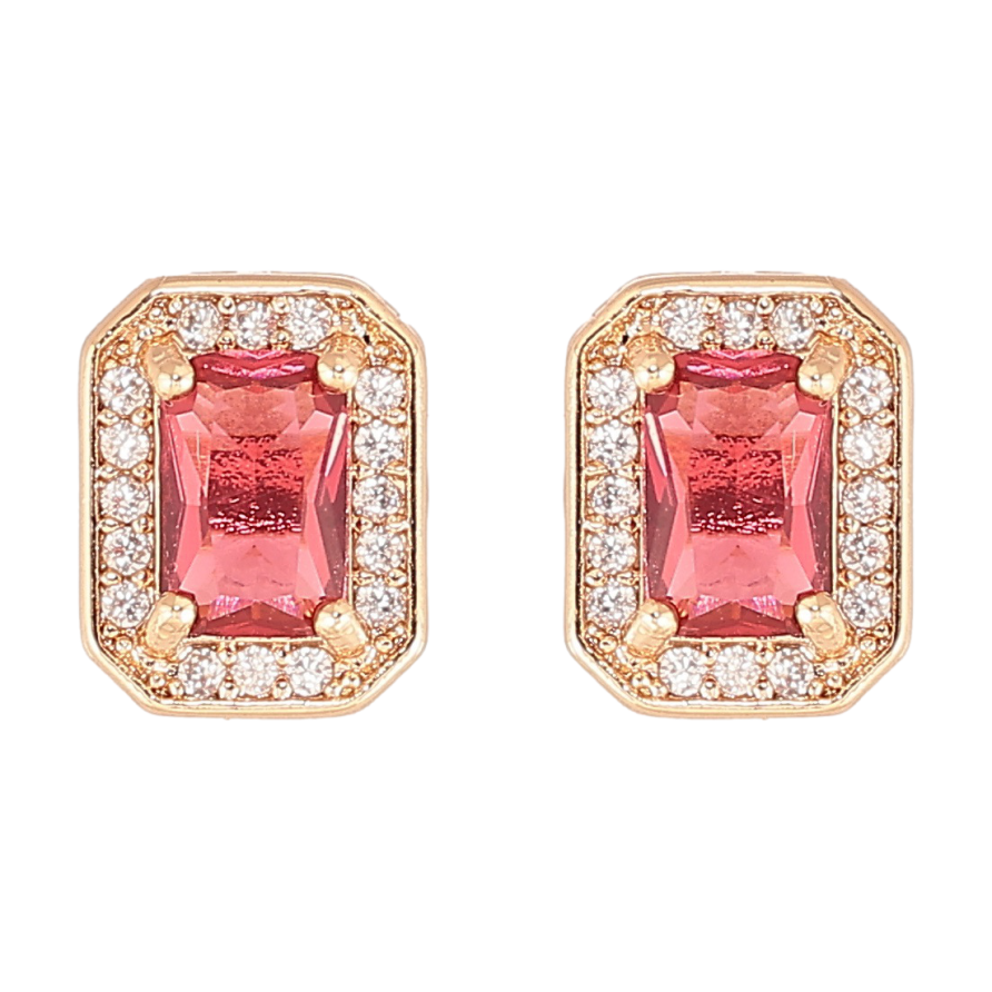 Серьги Xuping M&L Цвет 18K пусеты Малиновые фианиты в обрамлении циркония фото №1