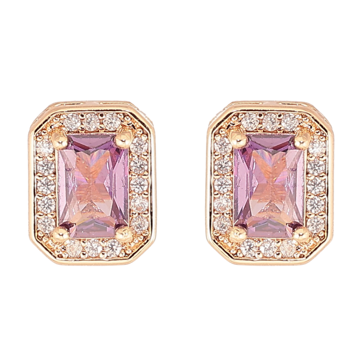 Серьги Xuping M&L Цвет 18K пусеты Сиреневые фианиты в обрамлении циркония фото №3