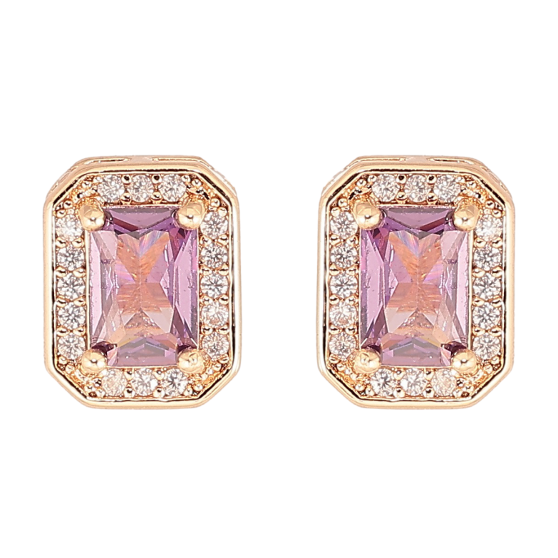 Сережки Xuping M&L Колір 18K пусети «Бузкові фіаніти в обрамленні цирконію» фото №14