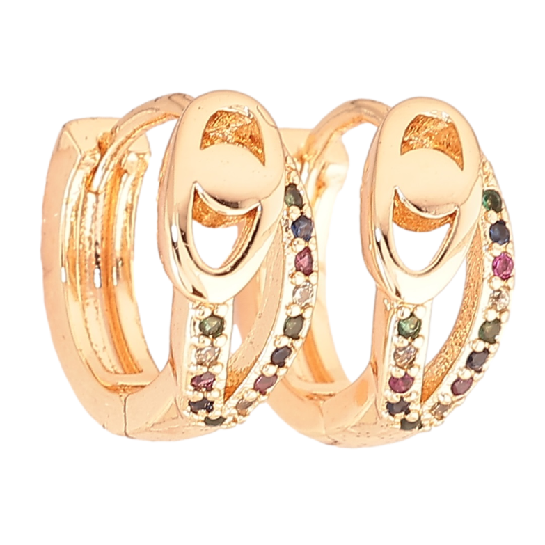 Серьги Xuping M&L Цвет 18K колечки Узор с разноцветным цирконием на одну сторону фото №17