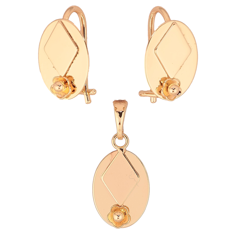 Набор Xuping M&L Цвет 18K Серьги Кулон Овалы с цветочками и ромбами фото №1