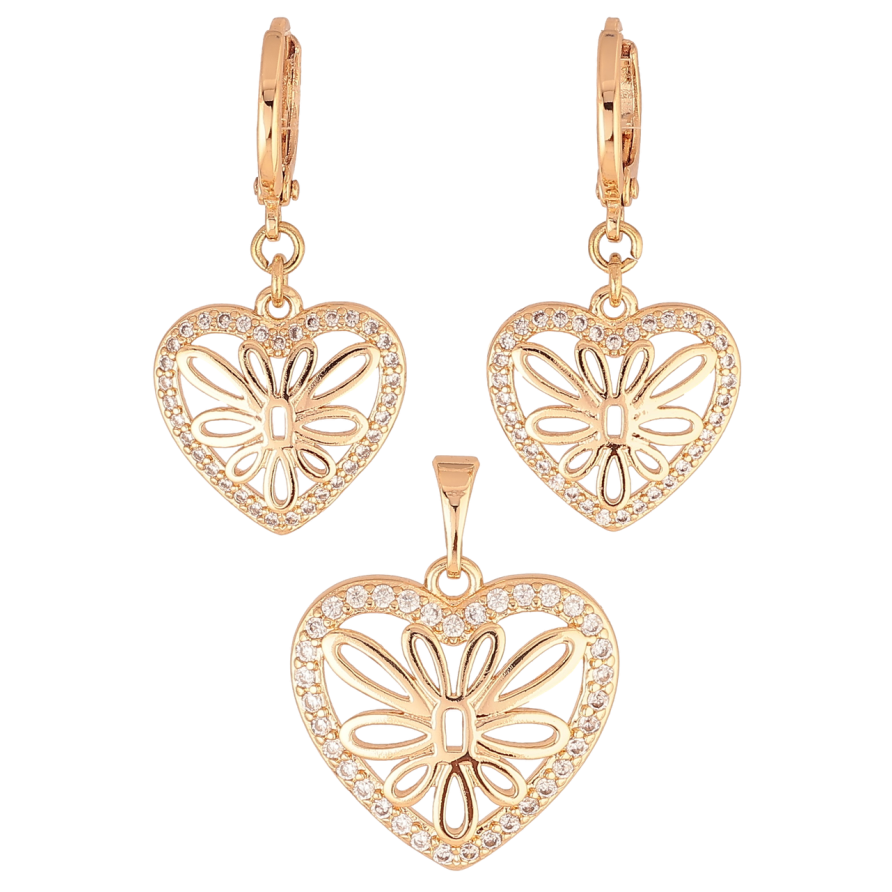 Набір Xuping M&L Колір 18K Сережки Кулон «Ажурні сердечка з цирконієм» фото №1