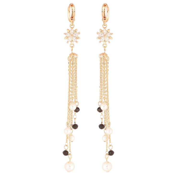 Серьги Xuping M&L Цвет 18K подвески на колечках Кристальные цветочки с бусинами на цепочках фото №18