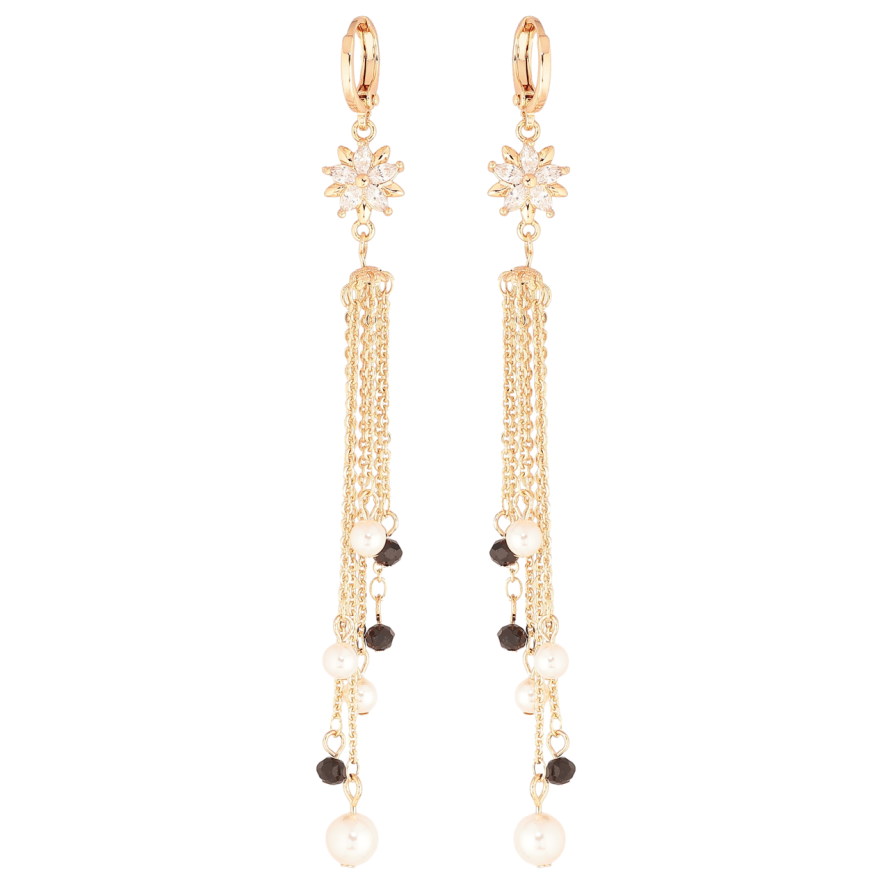 Серьги Xuping M&L Цвет 18K подвески на колечках Кристальные цветочки с бусинами на цепочках фото №1