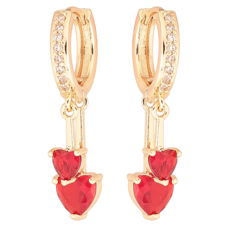 Серьги Xuping M&L Цвет 18K подвески на колечках Красные кристальные сердечки фото №14