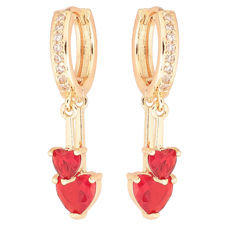 Сережки Xuping M&L Колір 18K підвіски на колечках «Червоні кришталеві сердечка» фото №3