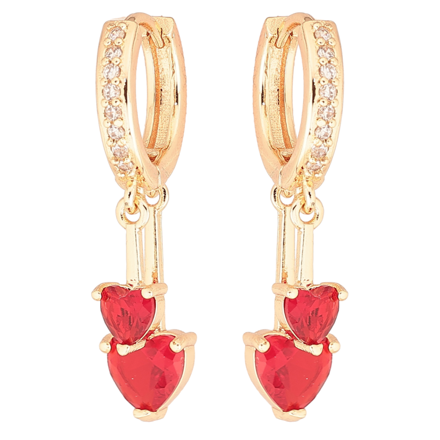 Серьги Xuping M&L Цвет 18K подвески на колечках Красные кристальные сердечки фото №1