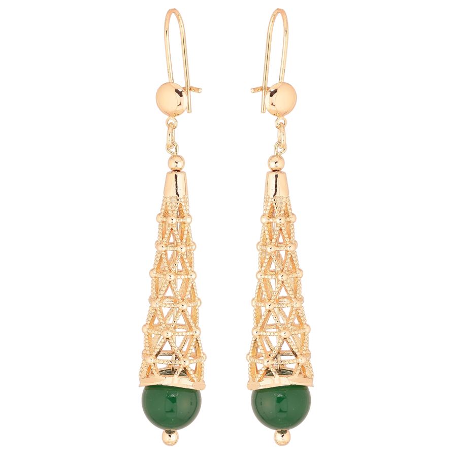 Сережки Xuping M&L Колір 18K французький замок «Зелені намистини під різьбленим куполом» фото №1