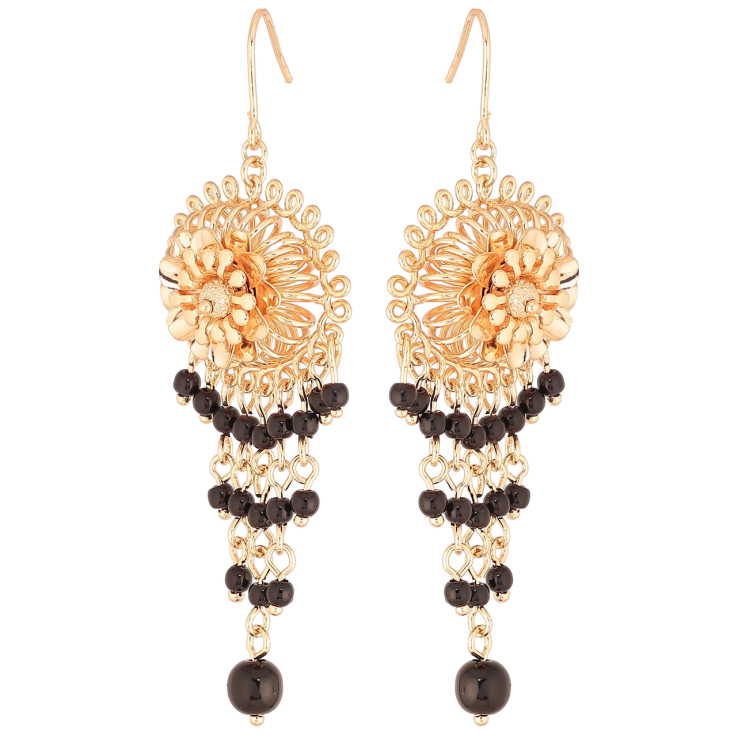 Сережки Xuping M&L Колір 18K французький замок «Квіткові підвіски з чорними намистинами» фото №25