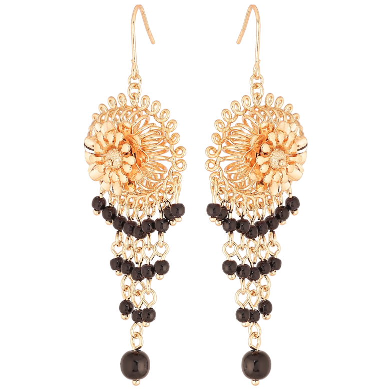 Сережки Xuping M&L Колір 18K французький замок «Квіткові підвіски з чорними намистинами» фото №11